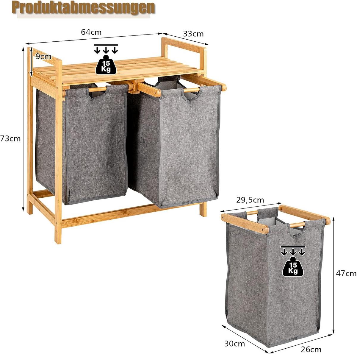 WASCHEKORB Holz - Apfelbaumfarben, Naturmaterialen (33/64/73cm) - COSTWAY