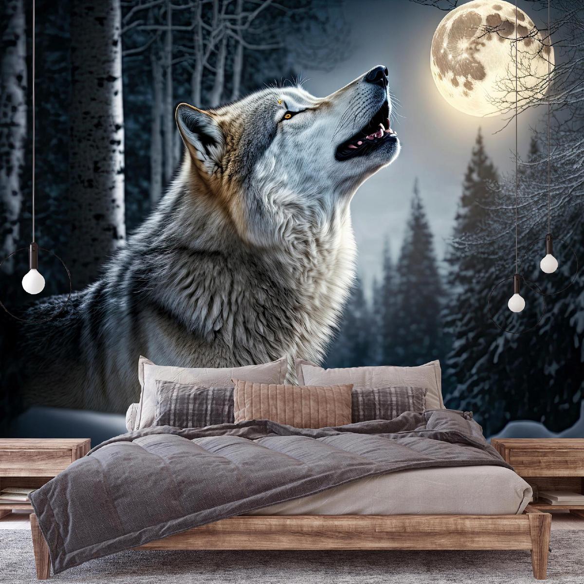 FOTOTAPETE Wolf Wald Tiere 150x105 - Multicolor, Papier (150/105cm) - Wallarena