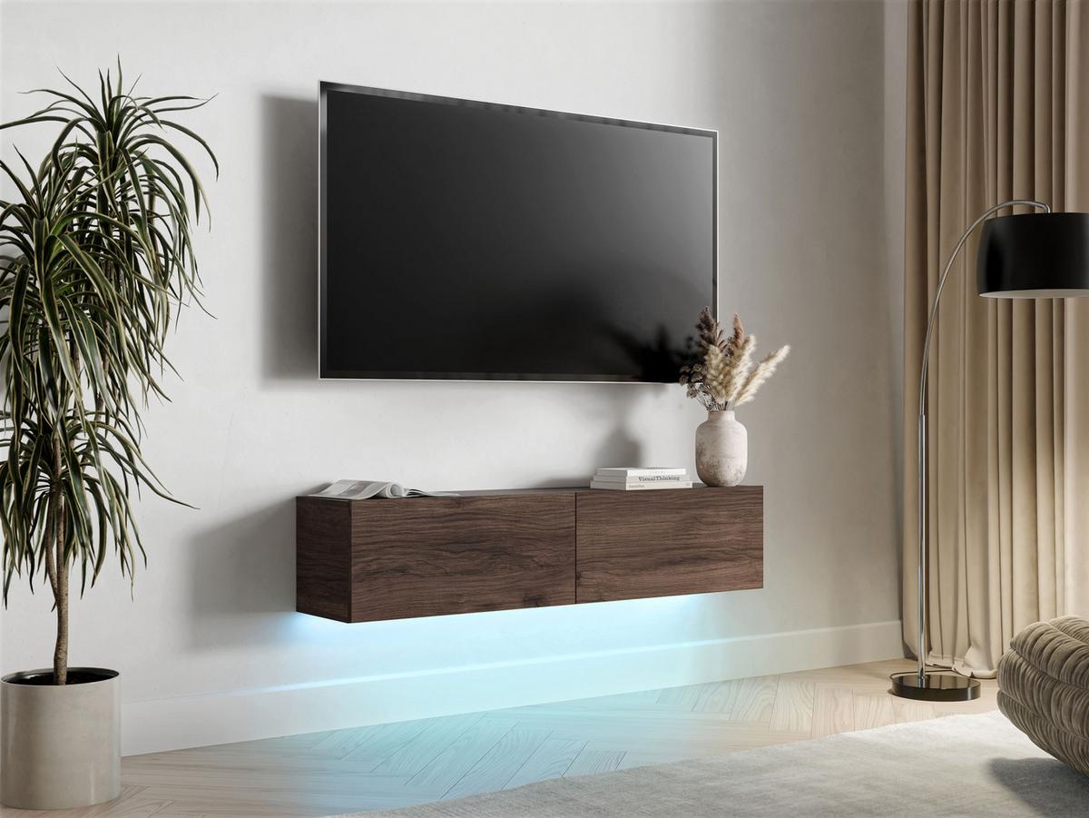 TV-LOWBOARD Govi 140 mit Beleuchtung - Nussbaumfarben, Holzwerkstoff (144/32/32cm) - MIRJAN24