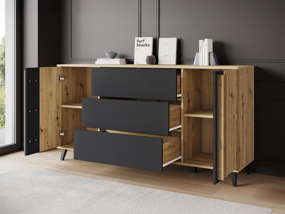 SIDEBOARD Helsinki 150 - Schwarz/Graphitfarben, Holzwerkstoff/Kunststoff (150/78/40cm) - MIRJAN24