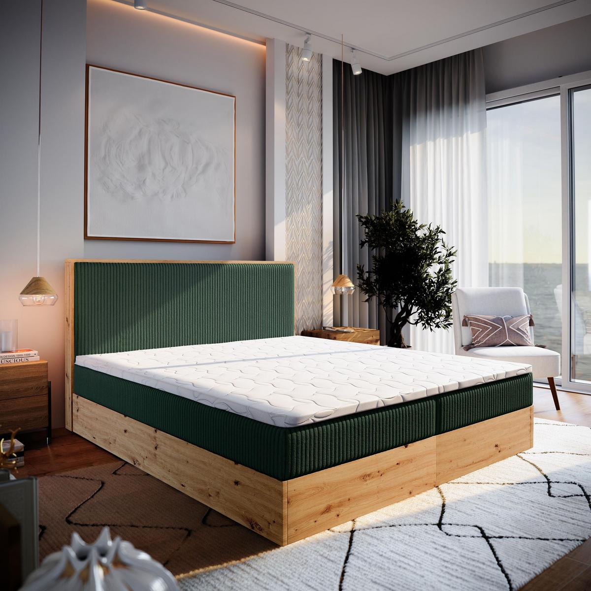 BOXBETT VERDON 180x200 cm mit Matratze und Topper - Grün - Grün, Holz (180/200cm) - MASSENO