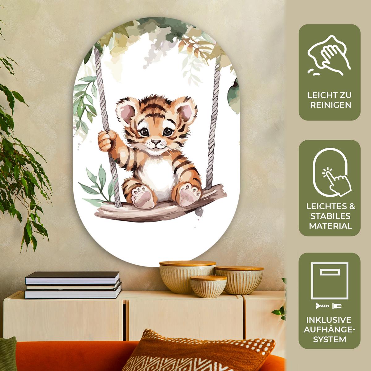 WANDBILD Tiger - Tier - Kinder - Dschungel Deko Groß 80x120 cm - Dunkelorange, Kunststoff (80/120cm) - MuchoWow