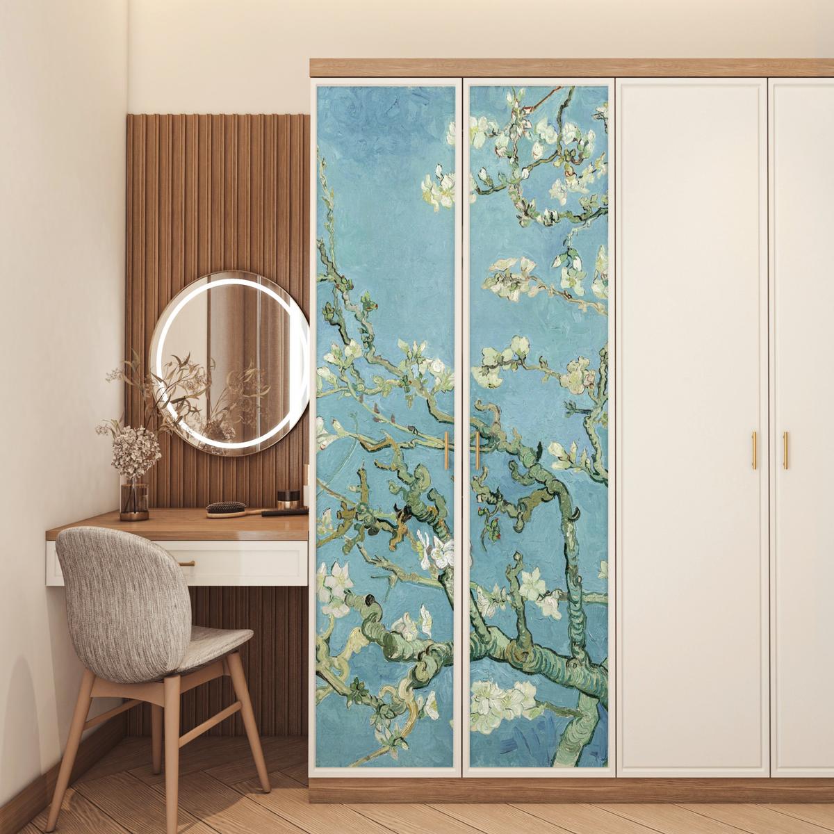 TÜRAUFKLEBER Mandelblüte - Van Gogh - Kunst 85x215 cm - Türtapete - Pastellblau, Kunststoff (85/0.1cm) - MuchoWow