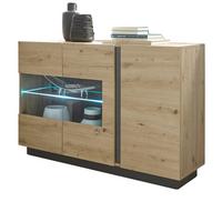 SIDEBOARD Eiche Artisan, Graphit grau 138 cm, Kommode mit Soft-Close - Eiche Artisan/Grau, Glas/Holz (138/91/40cm) - Furn.Design