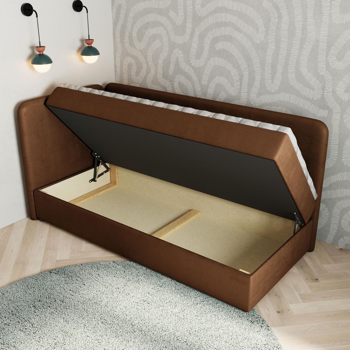 BOXBETT GINA 100x200 cm mit Matratze und Topper, H2+H3 - Braun - Braun, Holz (100/200cm) - MASSENO