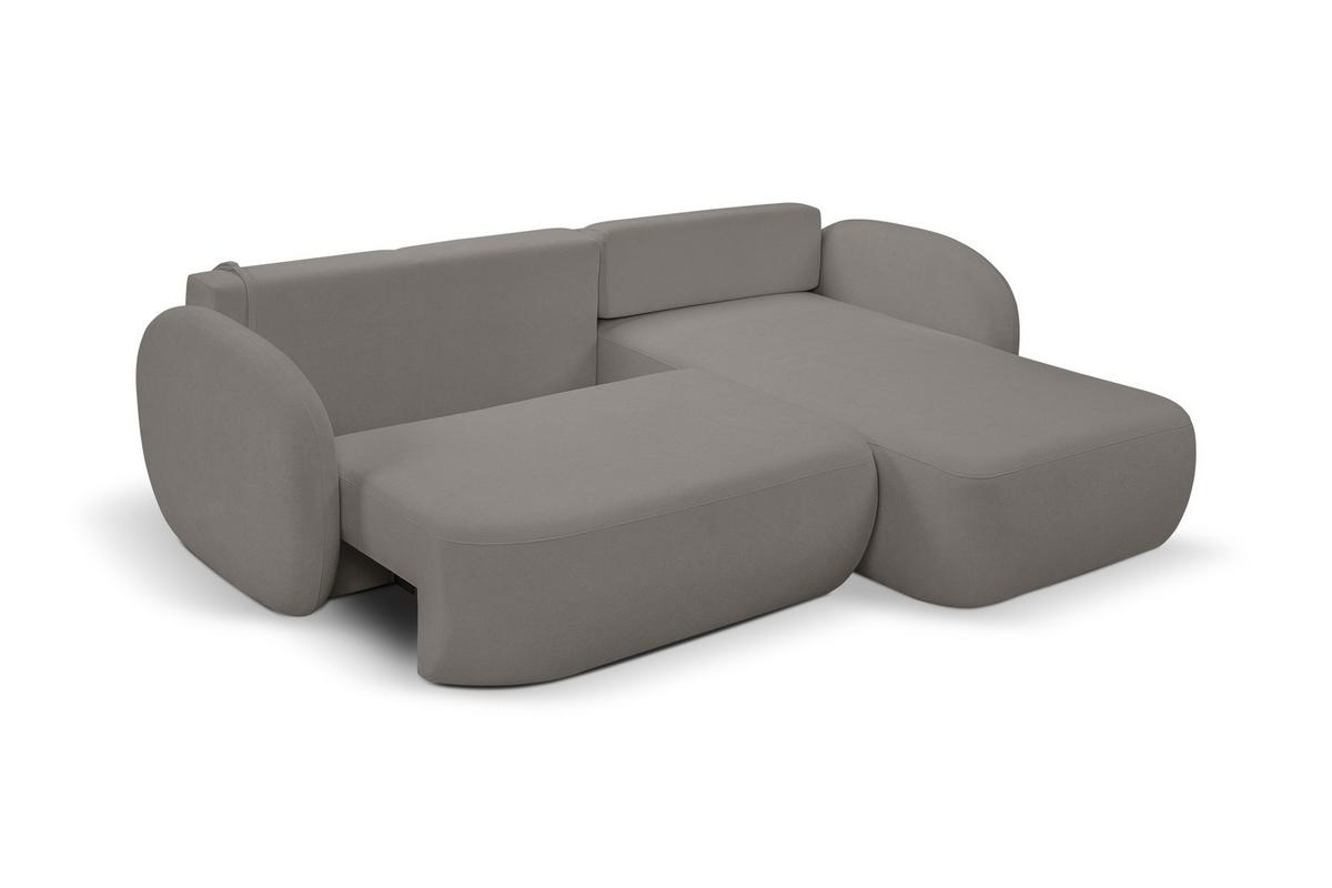 ECKSOFA AMICO R-S Grau Geflochtener Stoff mit Schlaffunktion - Grau, Holz (248/174cm) - MASSENO