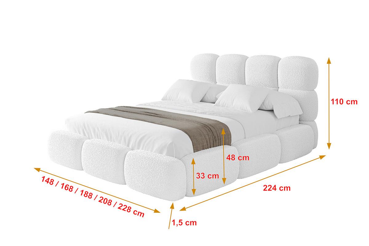 POLSTERBETT mit Bettkasten und Lattenrost, Bett mit Matratze H3/H4 - NOMA 180x200 Weiß - Weiß, Holzwerkstoff/Textil (180/200cm) - ALTDECOR