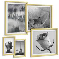 BILDER SET 5er Set - 50x50 cm & 20x30 cm & 40x60 cm Goldrahmen - Zitrusbäume in einem sonnigen Garten - Goldfarben, Kunststoff (40/60cm) - TULUP
