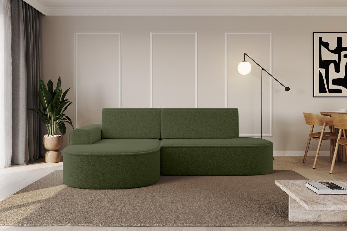 ECKSOFA mit Schlaffunktion und Bettkasten Ottomane Links MARI-L1-S - 283x167x73 cm Grün Bouclé - Schwarz/Grün, Holzwerkstoff/Kunststoff (283/167cm) - ALTDECOR