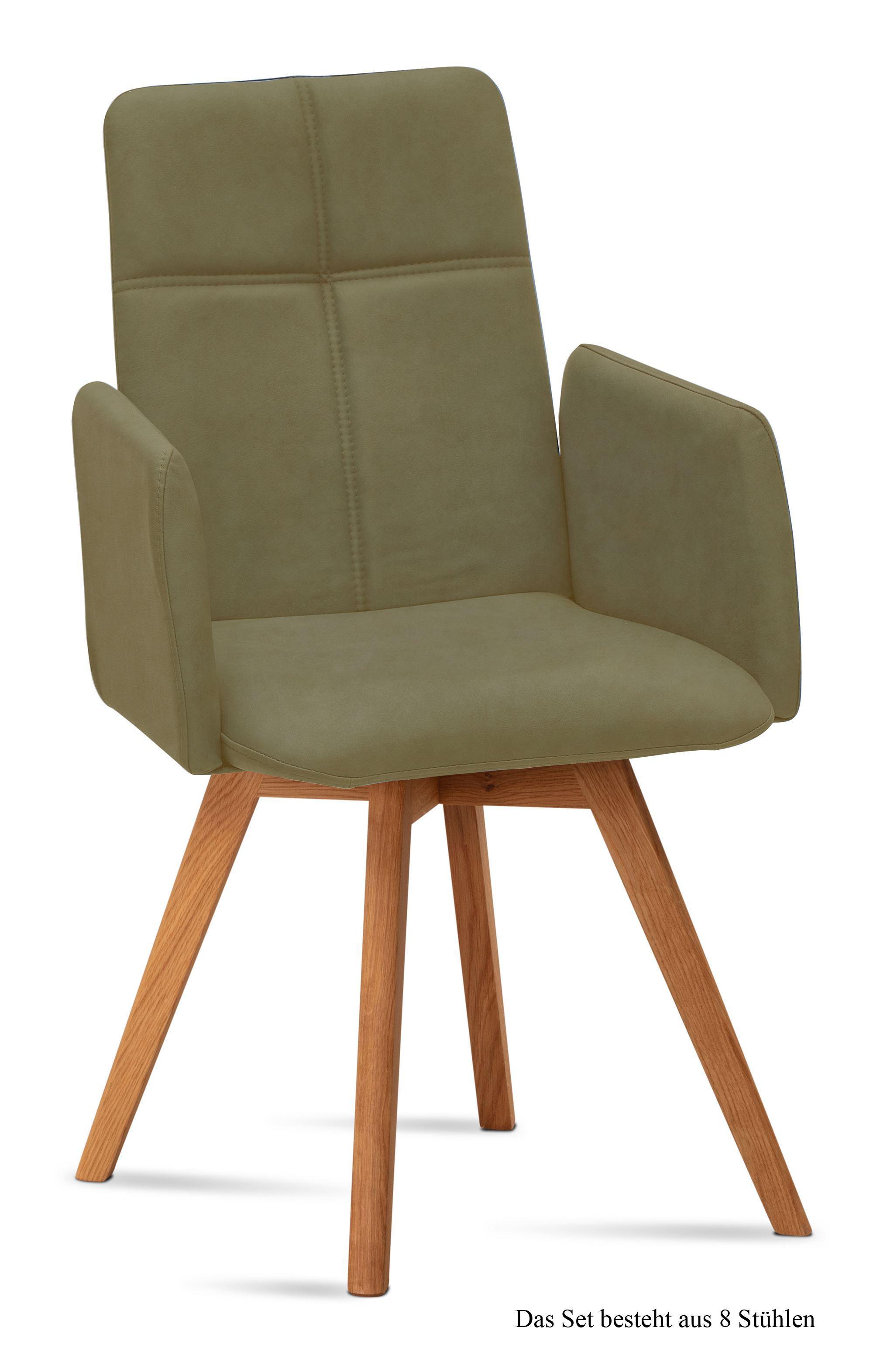 ARMLEHNSTUHL (8er-Set) Dinah 52x92x60 Eiche geölt/Olivgrün - Eichefarben/Olivgrün, Kunststoff (60/92/52cm) - 58aufmkessel