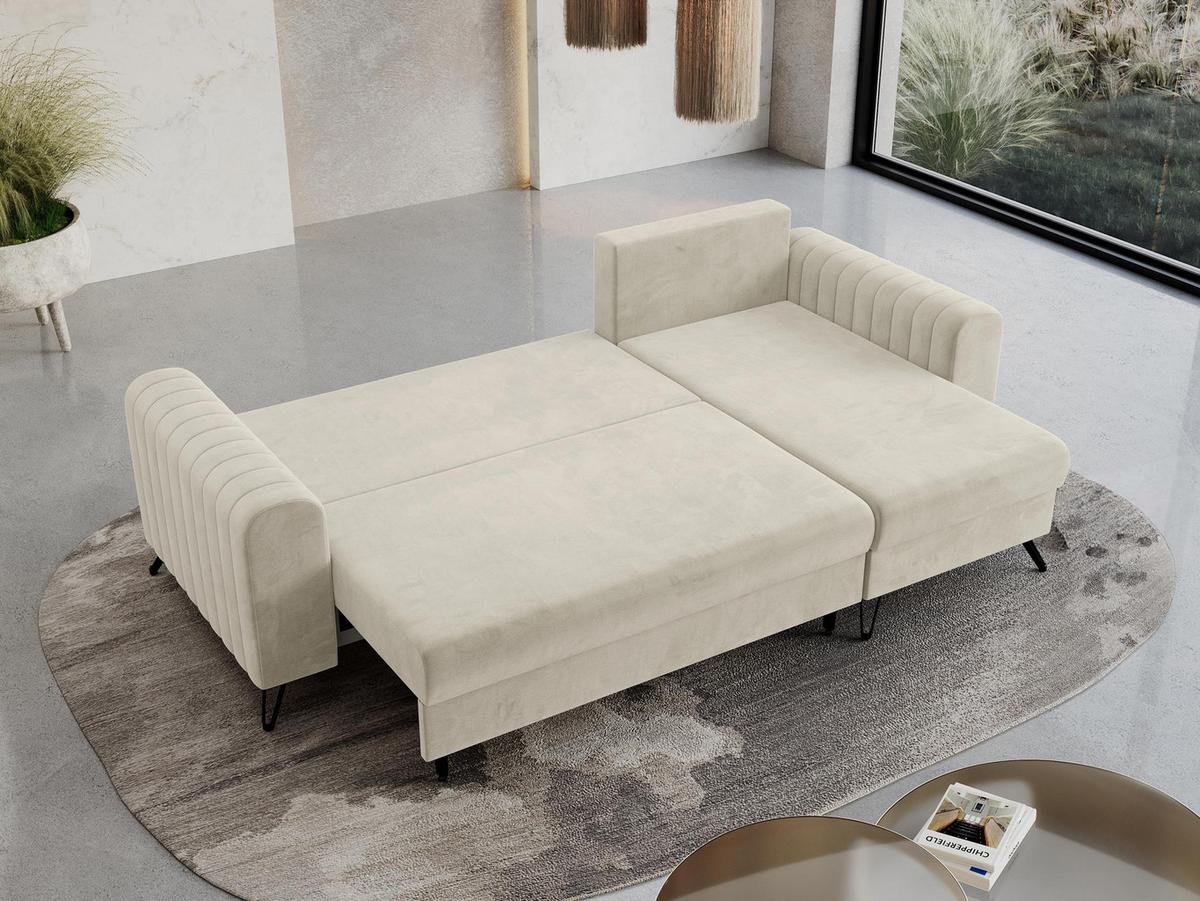 ECKSOFA Axel Velvet Beige - Beige/Schwarz, Textil/Metall (242/140cm) - MKS