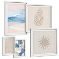 BILDER SET 5er Set - 50x50 cm & 20x30 cm & 40x60 cm Weißer Rahmen - Abstrakte Linien der Sonnenwellen - Weiß, Kunststoff (40/60cm) - TULUP