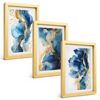 BILDER SET 3er Set - 20x30 cm Goldrahmen - Blaue abstrakte Muster - Goldfarben, Kunststoff (20/30cm) - TULUP