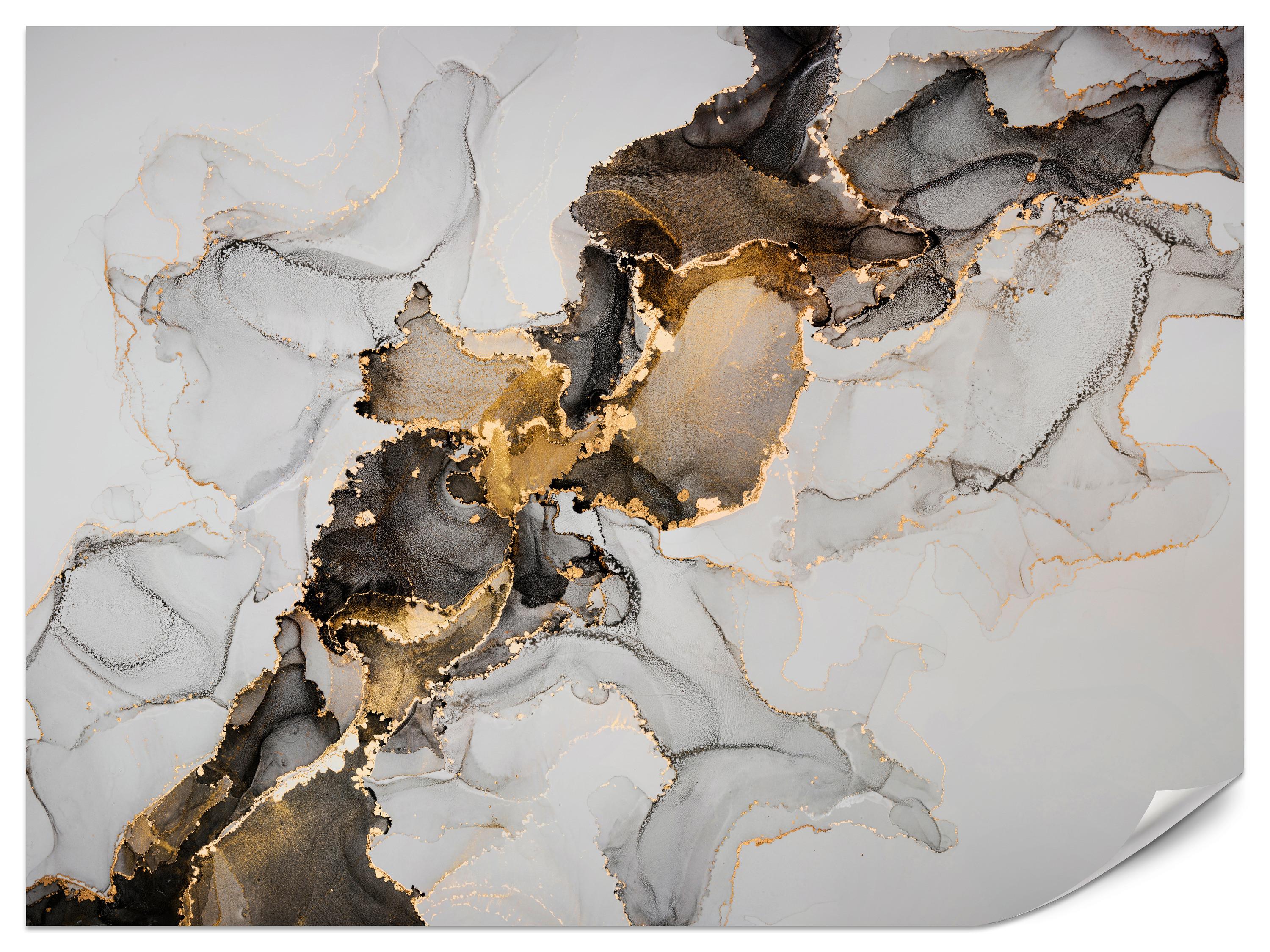 FOTOTAPETE für Badezimmer Moderner Grauer Marmor Gold Schwarz Imitation 500x350 - Beige/Grau, Papier (500/350cm) - Muralo