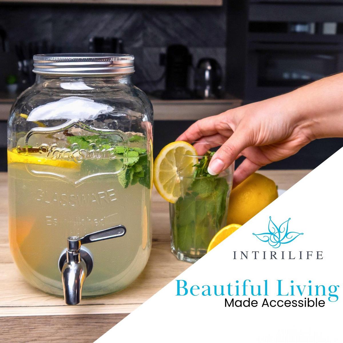 GETRÄNKESPENDER 4 Liter mit Zapfhahn - Transparent, Glas (4L) - Intirilife