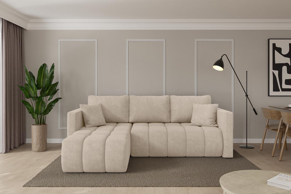 ECKSOFA mit Schlaffunktion Ottomane Links GARD-L 226x146x85 Beige Velours - Schwarz/Sahara, Holzwerkstoff/Kunststoff (226/146cm) - ALTDECOR