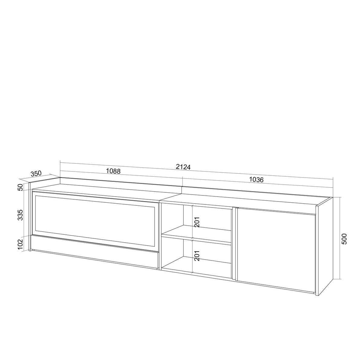 LOWBOARD, Weiß und Eiche, 212/35/50cm, Kamin mit Feuereffekt XXL - Weiß, Holzwerkstoff (212/50/35cm) - Skraut Home
