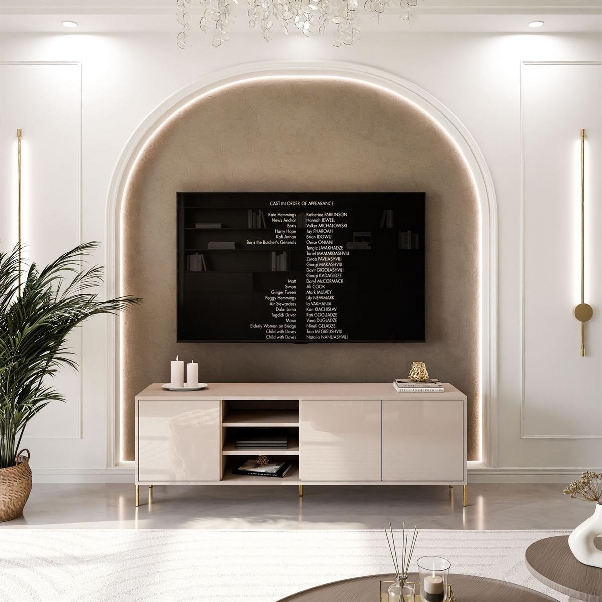 TV-SCHRANK SANAYI Kaschmir Hochglanz – gerade goldene Beine - Kaschmir, Holzwerkstoff (156/60/38cm) - Lookway