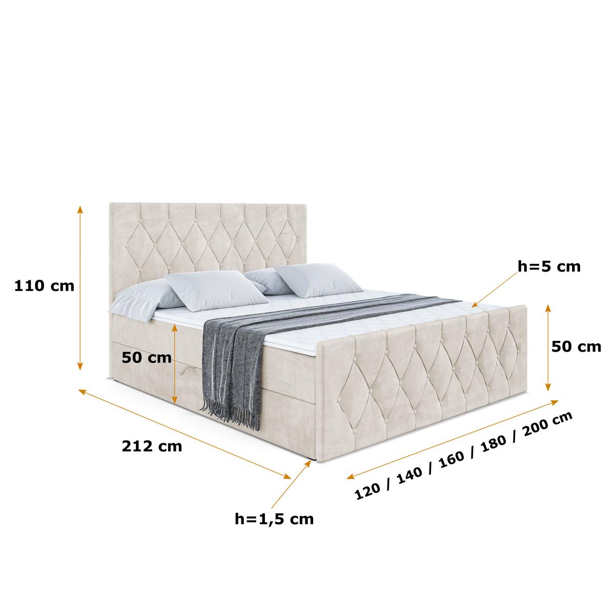 BOXBETT VELANTO-Z - 140 x 200 - H3 - Ecru - Champagner, Holzwerkstoff (140/200cm) - ALTDECOR