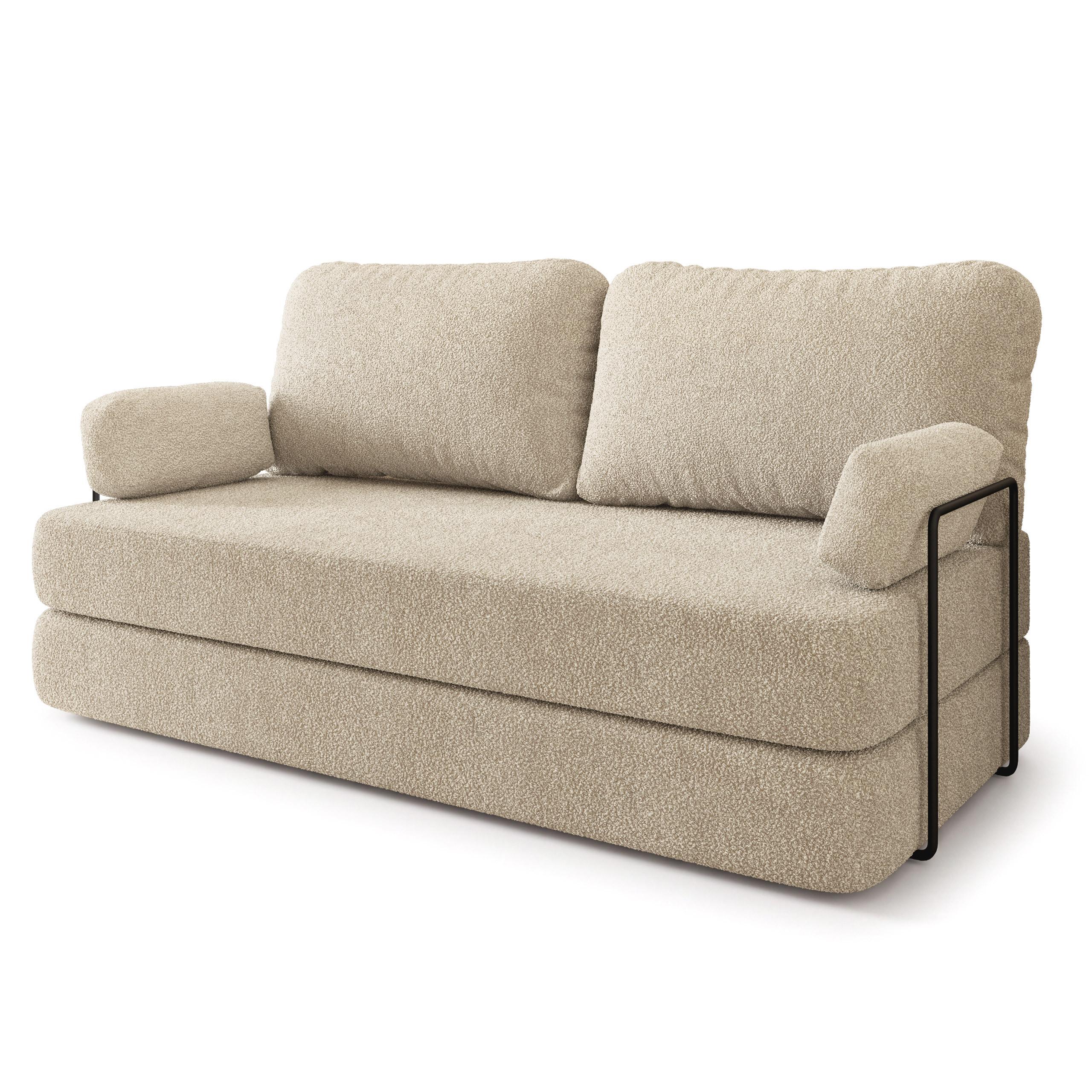 BETTSOFA NIKSI aus Schaumstoff Bucle-Stoff Creme Schlaffunktion - Creme, Textil (170/86/80cm) - MASSENO