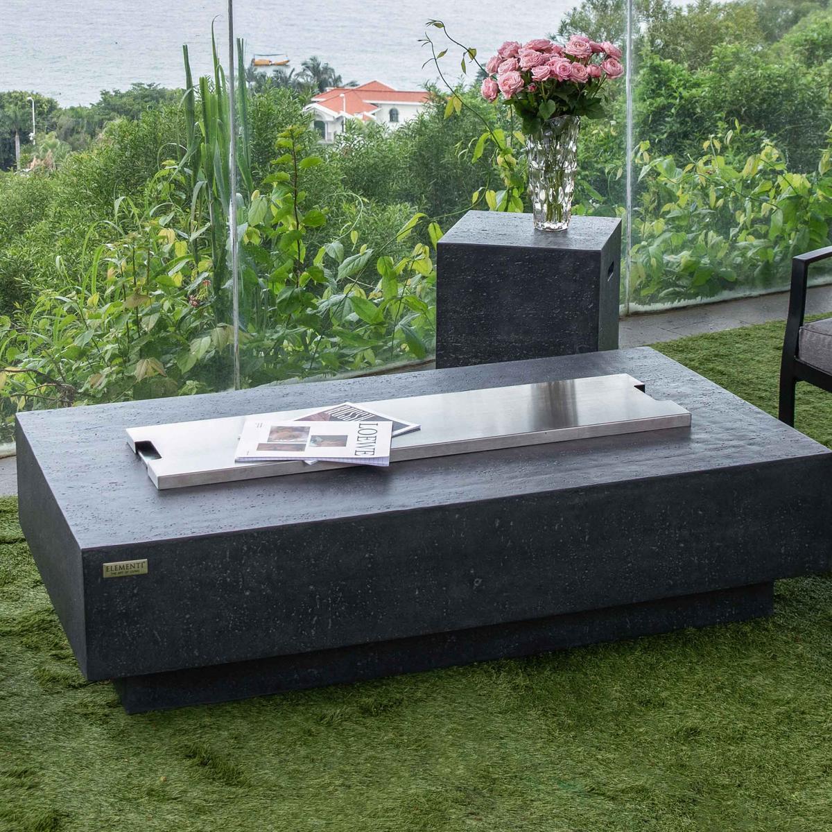 Feuertisch Hampton Faserbeton Dunkelgrau - Dunkelgrau, KONVENTIONELL, Stein/Metall (35/35/142cm) - Gardenson