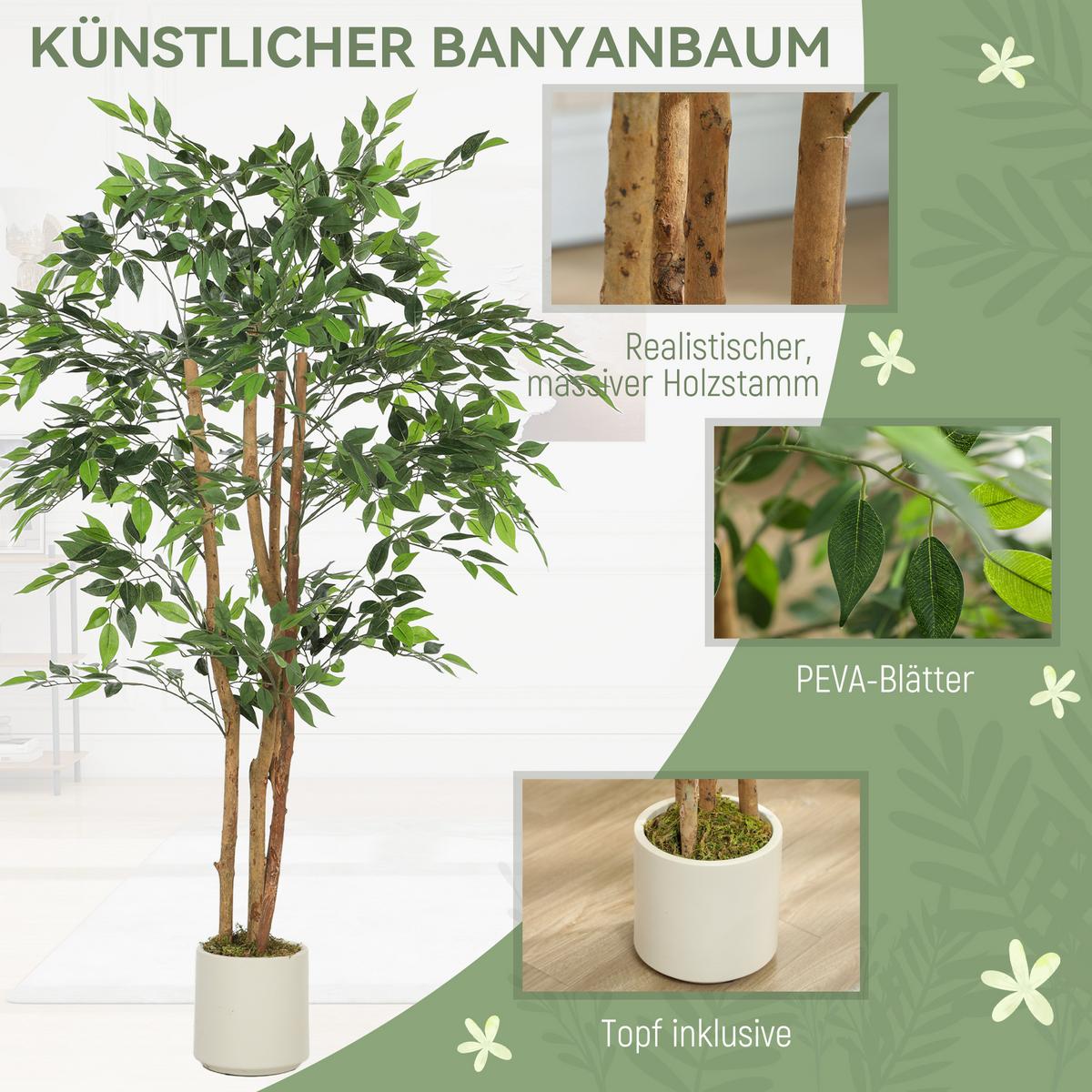 KUNSTPFLANZE Kunststoff Grün - Braun/Weiß, Holz/Kunststoff (150cm) - HOMCOM