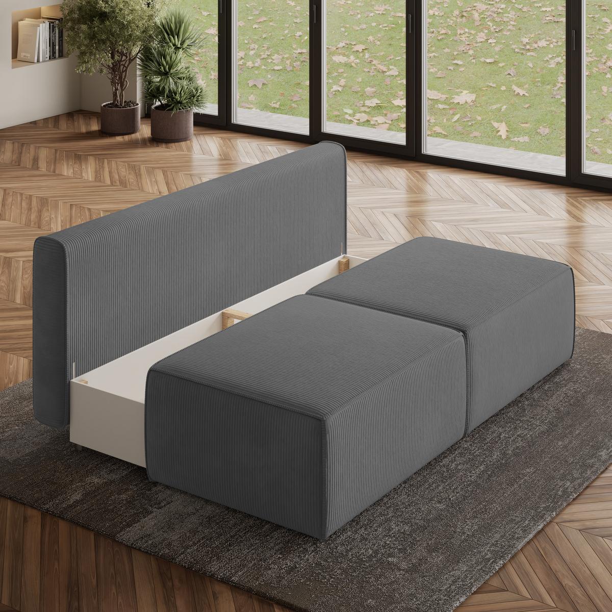 ECKSOFA VARNA P Grau Kordstoff mit Schlaffunktion - Grau, Holz/Kunststoff (196/158cm) - MASSENO