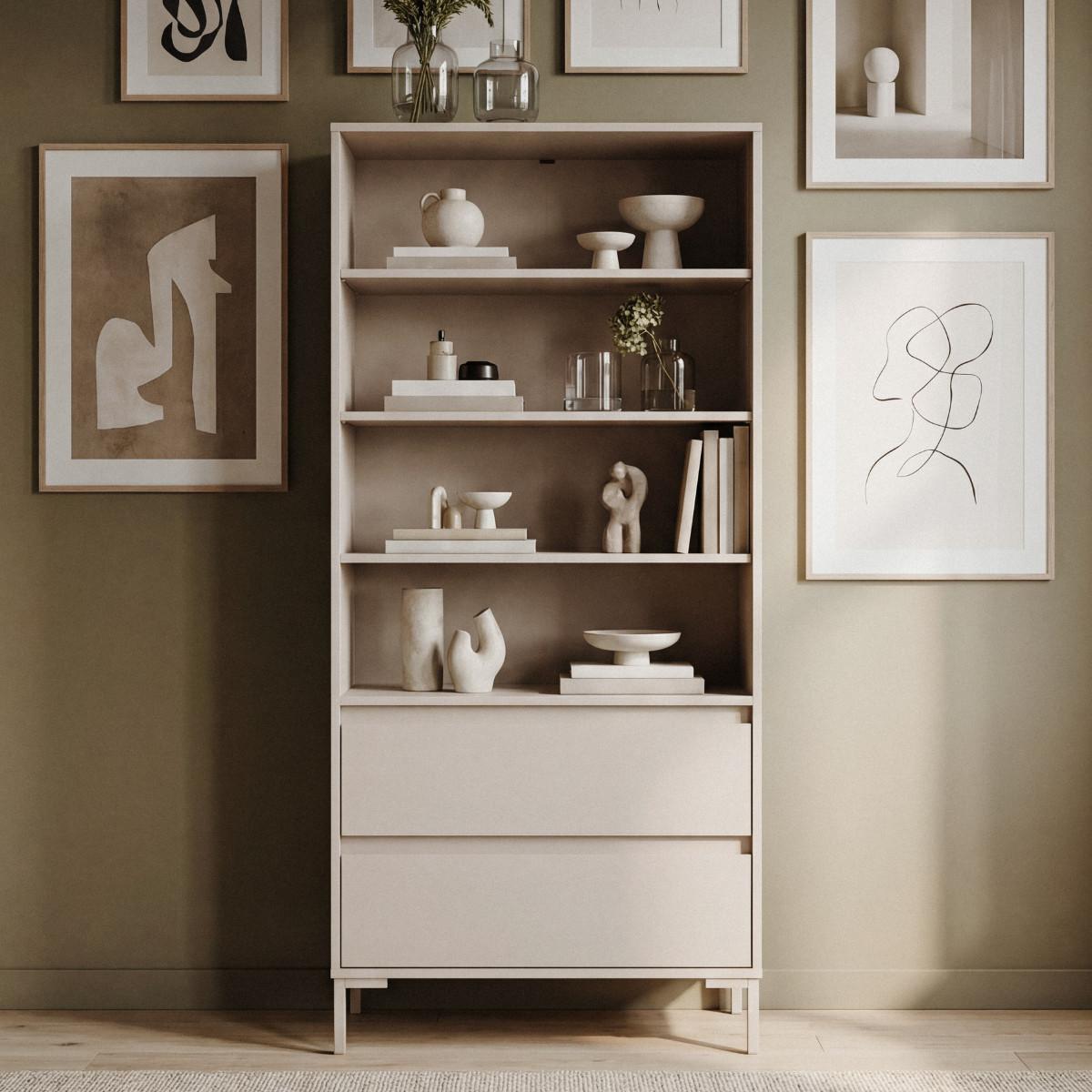 BUCHERREGAL 3 Regalböden und 2 Schubladen, Farbe Kaschmir 40/165/77,5 cm - Beige, Holzwerkstoff (40/165/77.5cm) - Calicosy