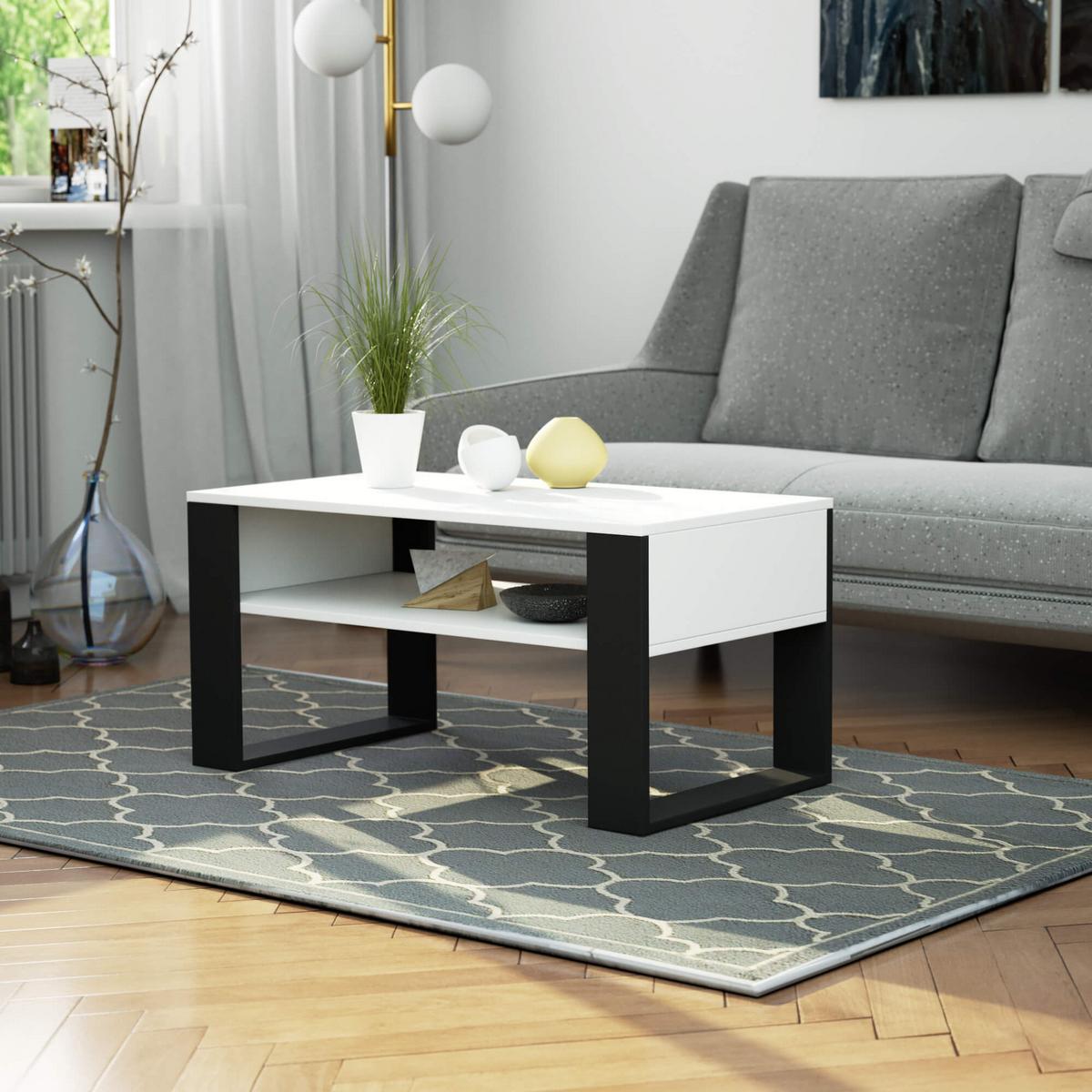 COUCHTISCH Weiß, Schwarz 45/92/50 - Schwarz/Weiß, Textil (50/92/45cm) - RAUMHIRSCH FURNITURE