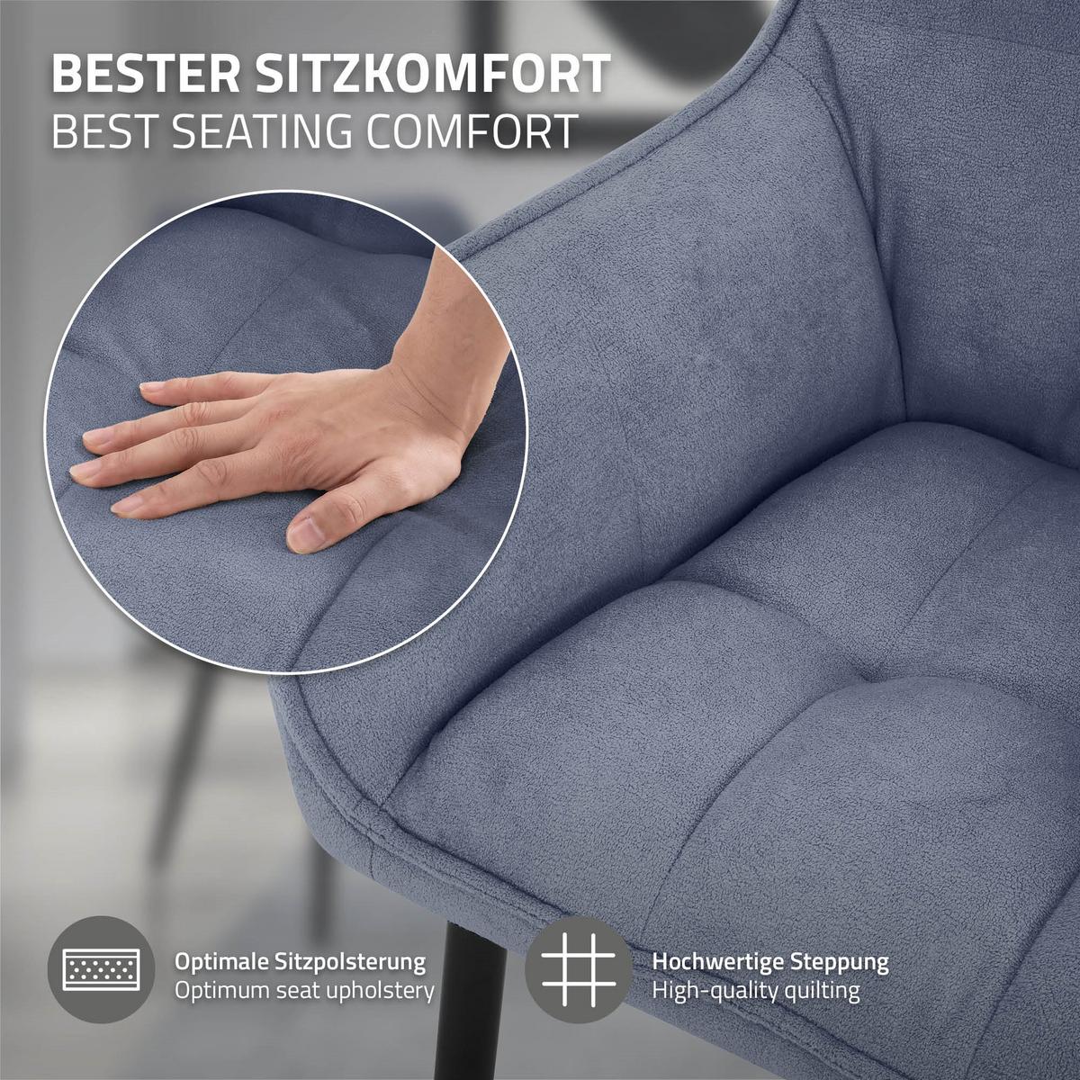 ESSZIMMERSTUHL Blau Frotteestoff - Blau/Schwarz, Textil/Metall (63/90/57cm) - ML-DESIGN