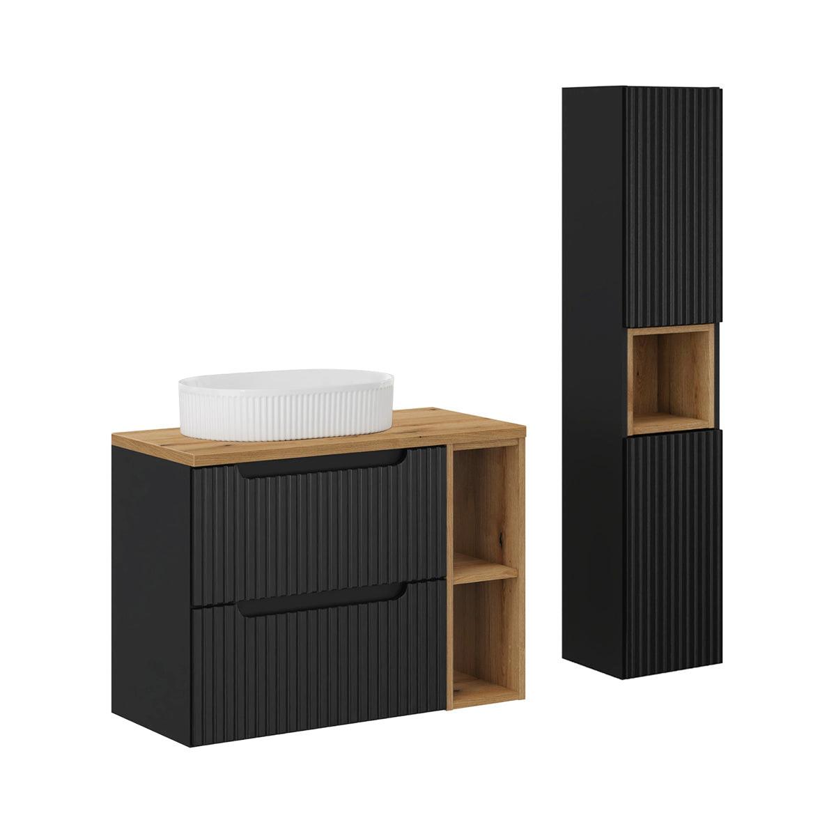 BADMÖBEL 80.4cm Riva 2er-Set Schwarz und Holz - Schwarz, Holzwerkstoff (80.4/59/40cm) - Petits-meubles