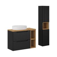 BADMÖBEL 80.4cm Riva 2er-Set Schwarz und Holz - Schwarz, Holzwerkstoff (80.4/59/40cm) - Petits-meubles