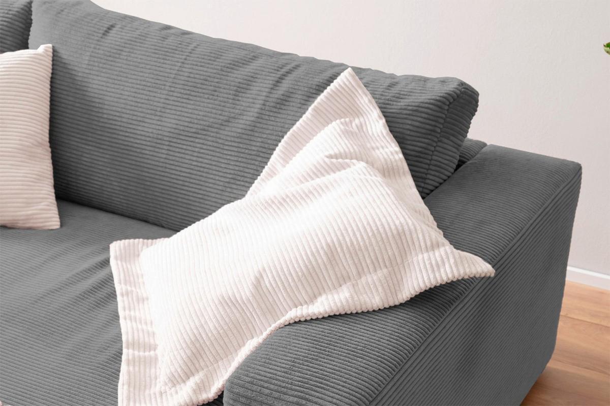 BIG SOFA XL MIT TABLETT MADELINE Grau Cord - Schwarz/Grau, Kunststoff/Textil (290/85/190cm) - KAWOLA