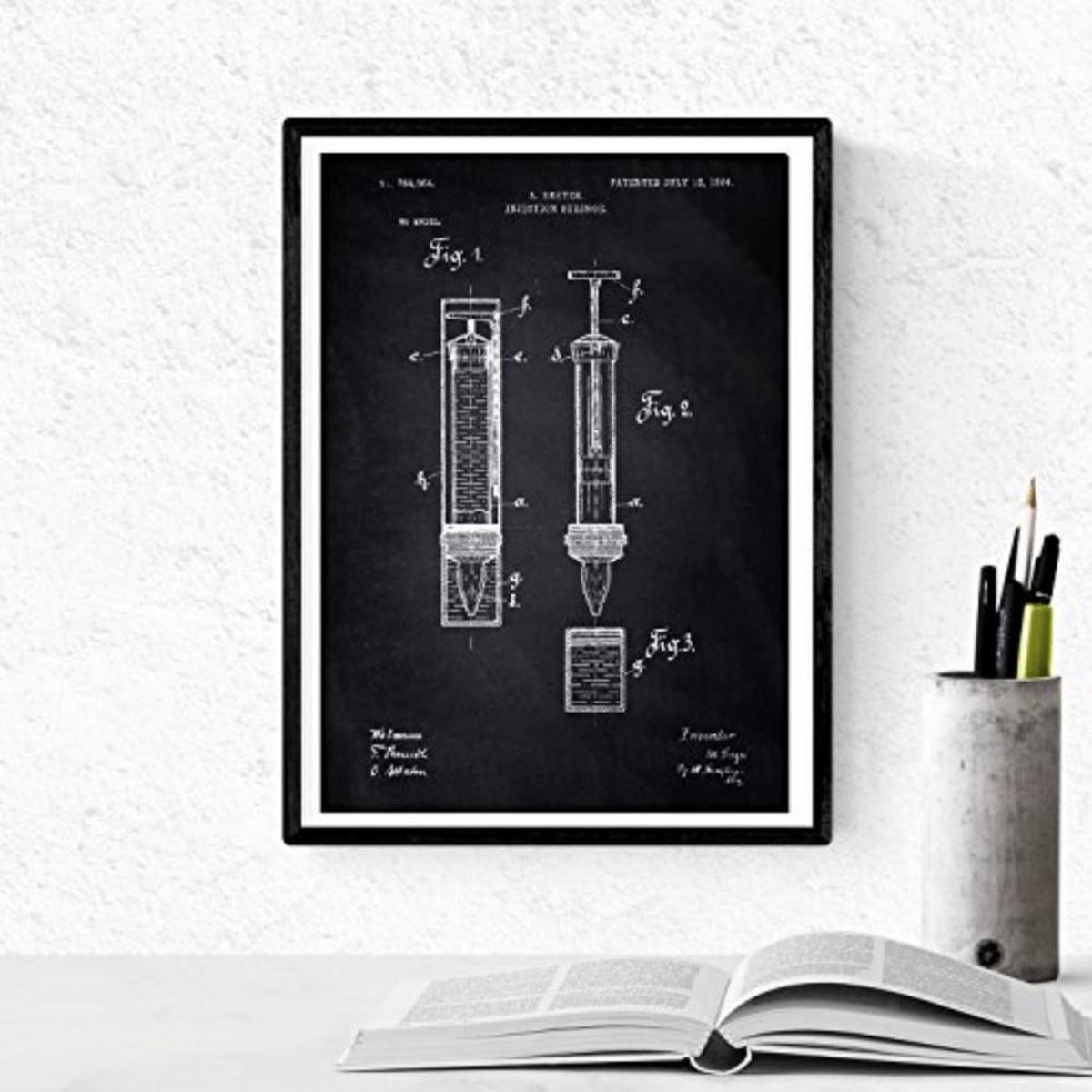 POSTER Set mit 4 Schwarz Apotheke Patent A4 Schwarzer Rahmen - Schwarz, Papier (29.7/3cm) - Nacnic