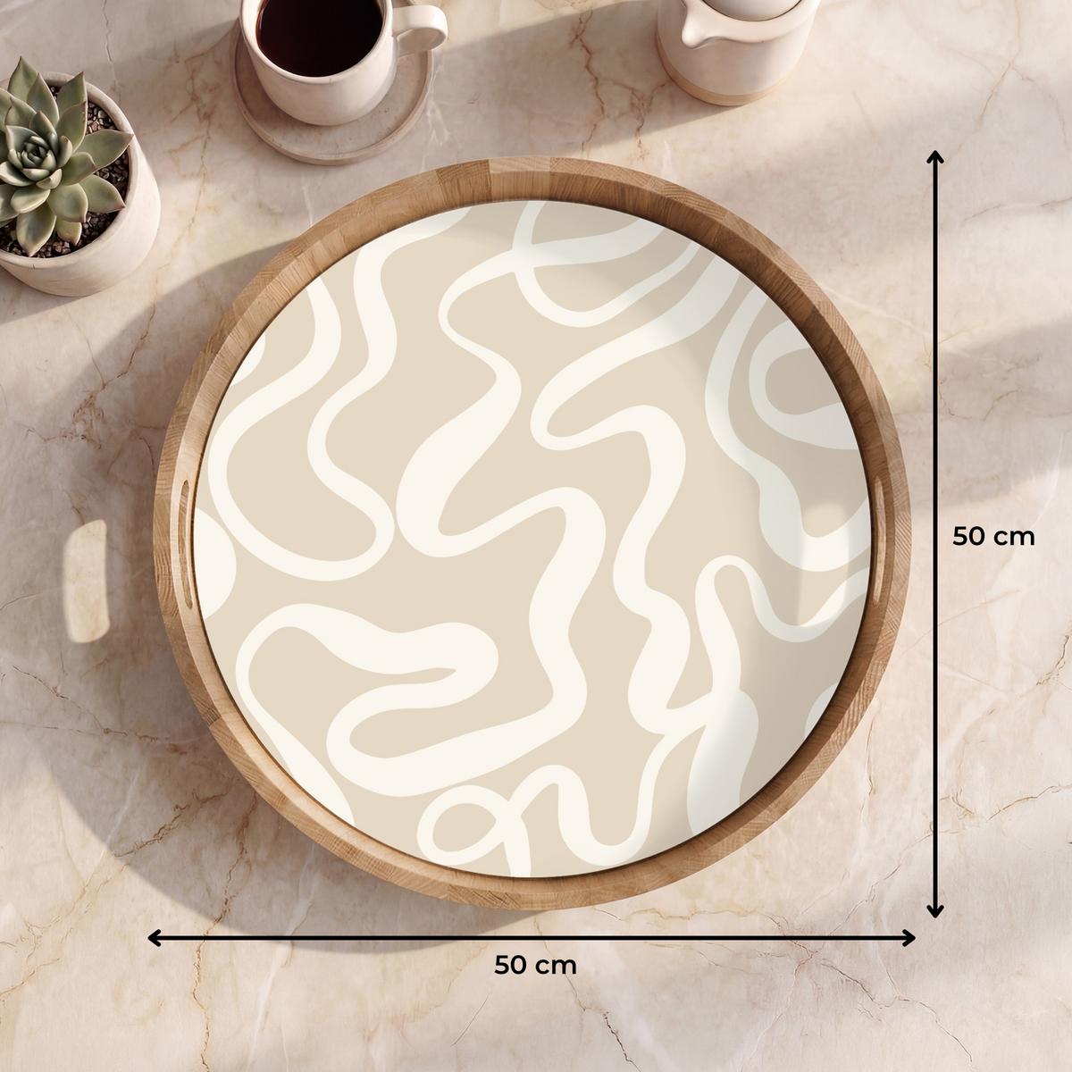 TABLETT Linien - Abstrakt - Beige - Weiß - Minimalistisch 50x50 cm - Beige, Holz (50/5/5cm) - OnlyWow