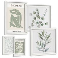 BILDER SET 5er Set - 50x50 cm & 20x30 cm & 40x60 cm Weißer Rahmen - Matisse entwirft Boho-Pflanzen - Weiß, Kunststoff (40/60cm) - TULUP