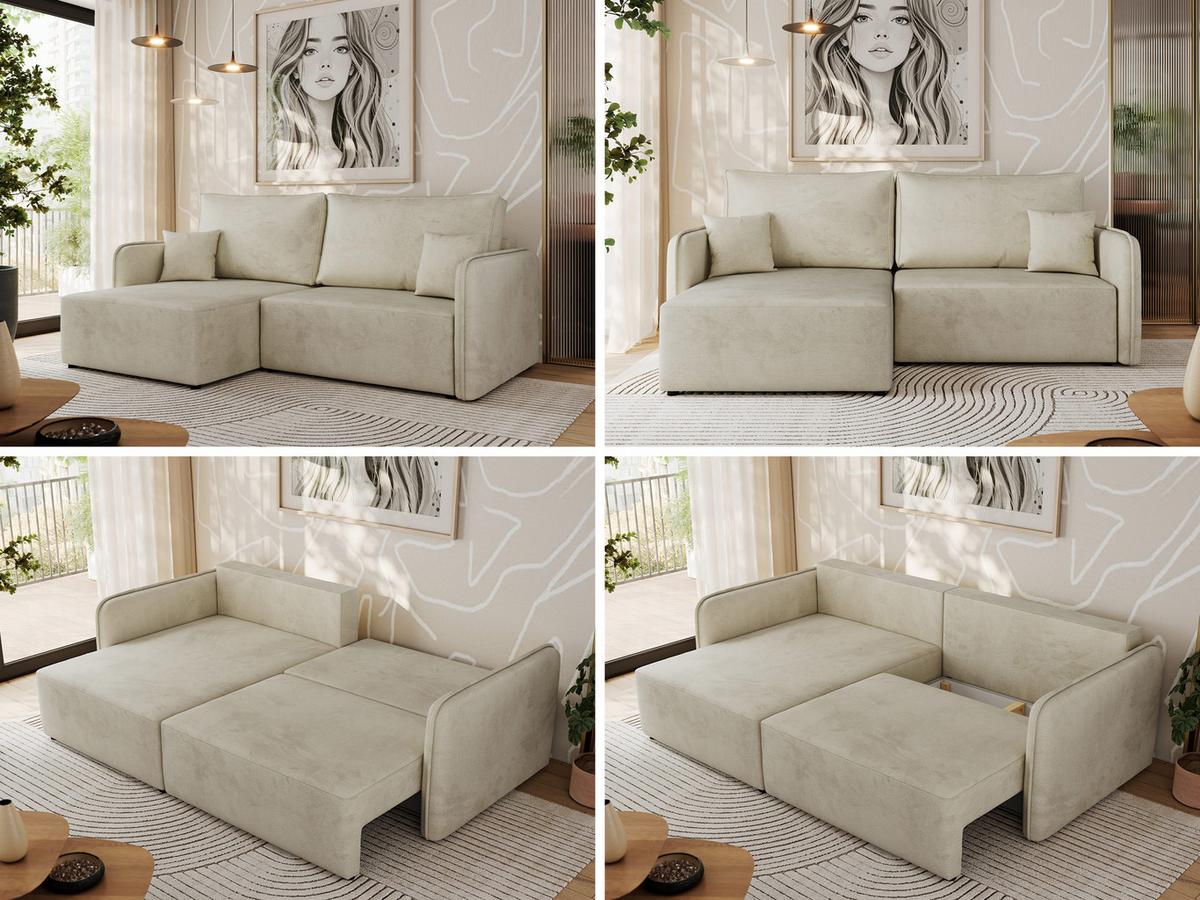 ECKSCHLAFSOFA MESTO L Beige Velvet - links - Beige/Schwarz, Kunststoff/Textil (227/147cm) - MKS