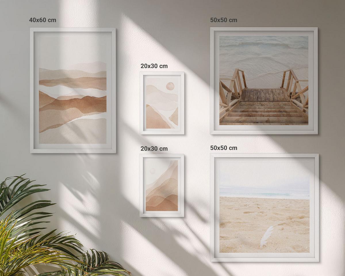 BILDER SET 5er Set - 50x50 cm & 20x30 cm & 40x60 cm Weißer Rahmen - Abstrakte braune Landschaften - Weiß, Kunststoff (40/60cm) - TULUP