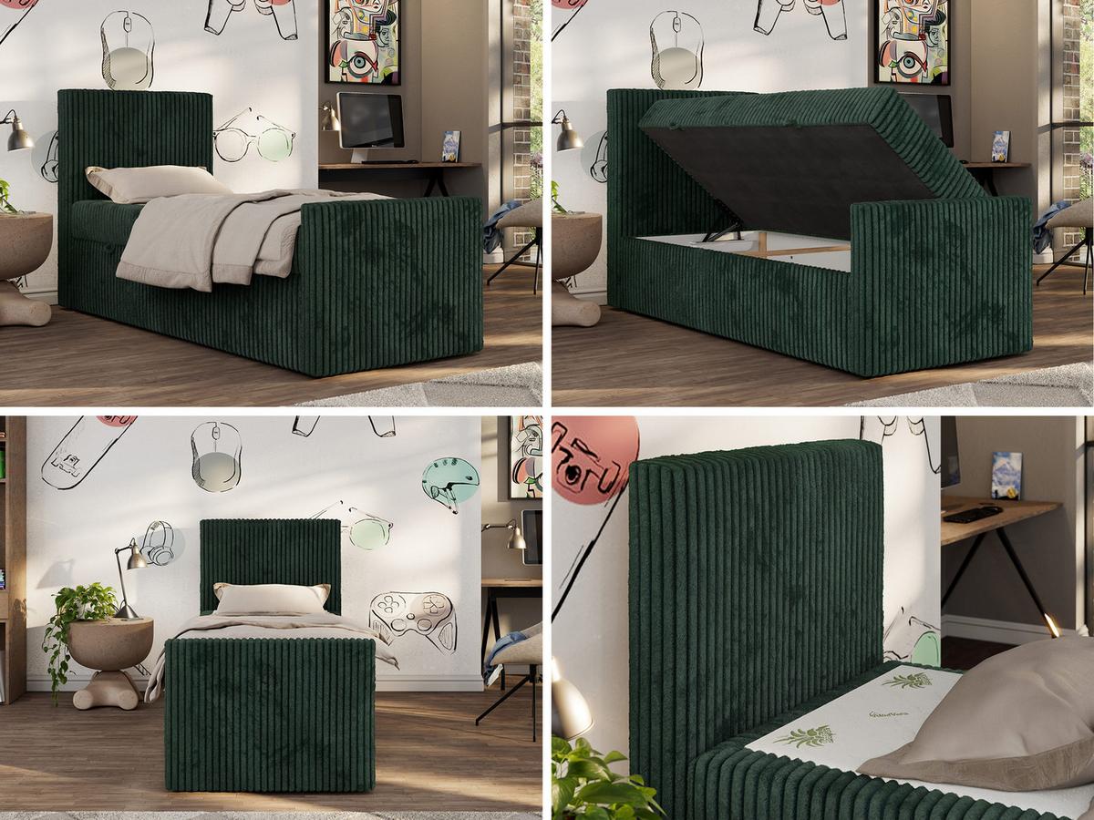 JUGENDBETT TILIO DUO 90/200 - Dunkelgrün Cord - H3 - Links Seite - Dunkelgrün, Textil (90/200cm) - MKS