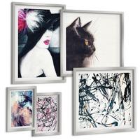 BILDER SET 5er Set - 50x50 cm & 20x30 cm & 40x60 cm Silberner Rahmen - Hintergrundmuster mit Pastellblumen - Silberfarben, Kunststoff (40/60cm) - TULUP