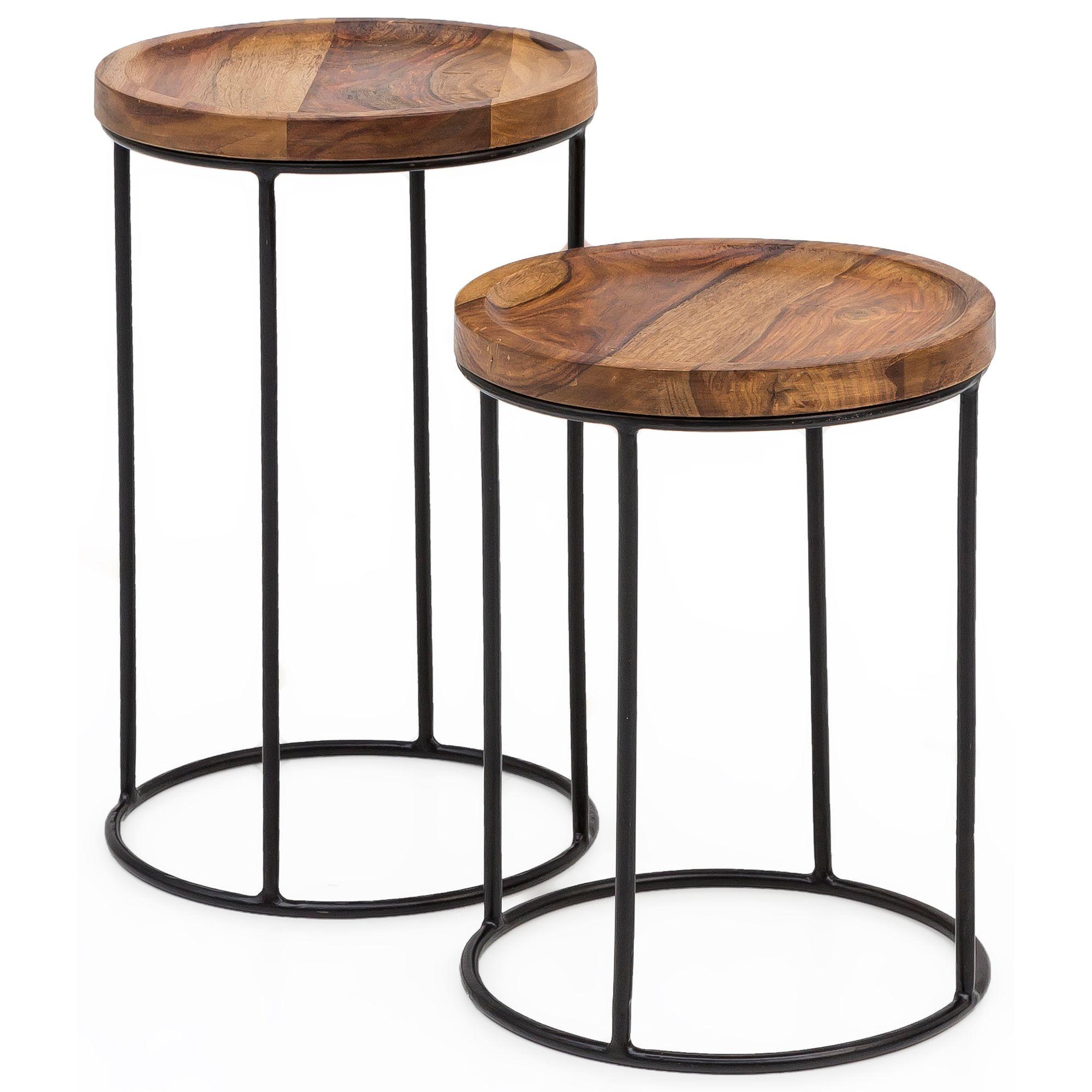BEISTELLTISCH Set – 2-teilig Massivholz Metallgestell schmal - Schwarz/Braun, Holz/Metall (30/30/54cm) - KADIMA DESIGN