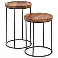 BEISTELLTISCH Set – 2-teilig Massivholz Metallgestell schmal - Schwarz/Braun, Holz/Metall (30/30/54cm) - KADIMA DESIGN