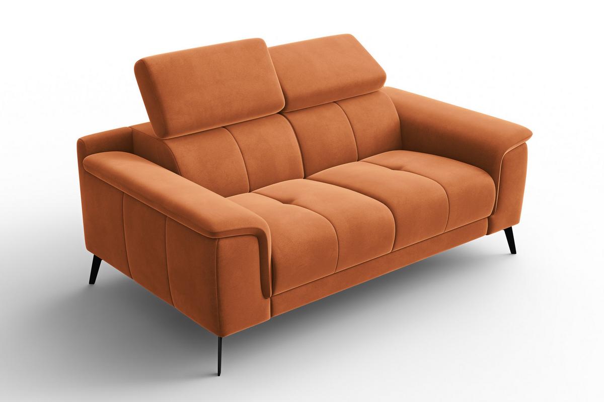 SOFA FIERO 2-Sitzer, Oranger Veloursstoff - Schwarz/Orange, Holz/Textil (170/82/103cm) - Courtois Laville