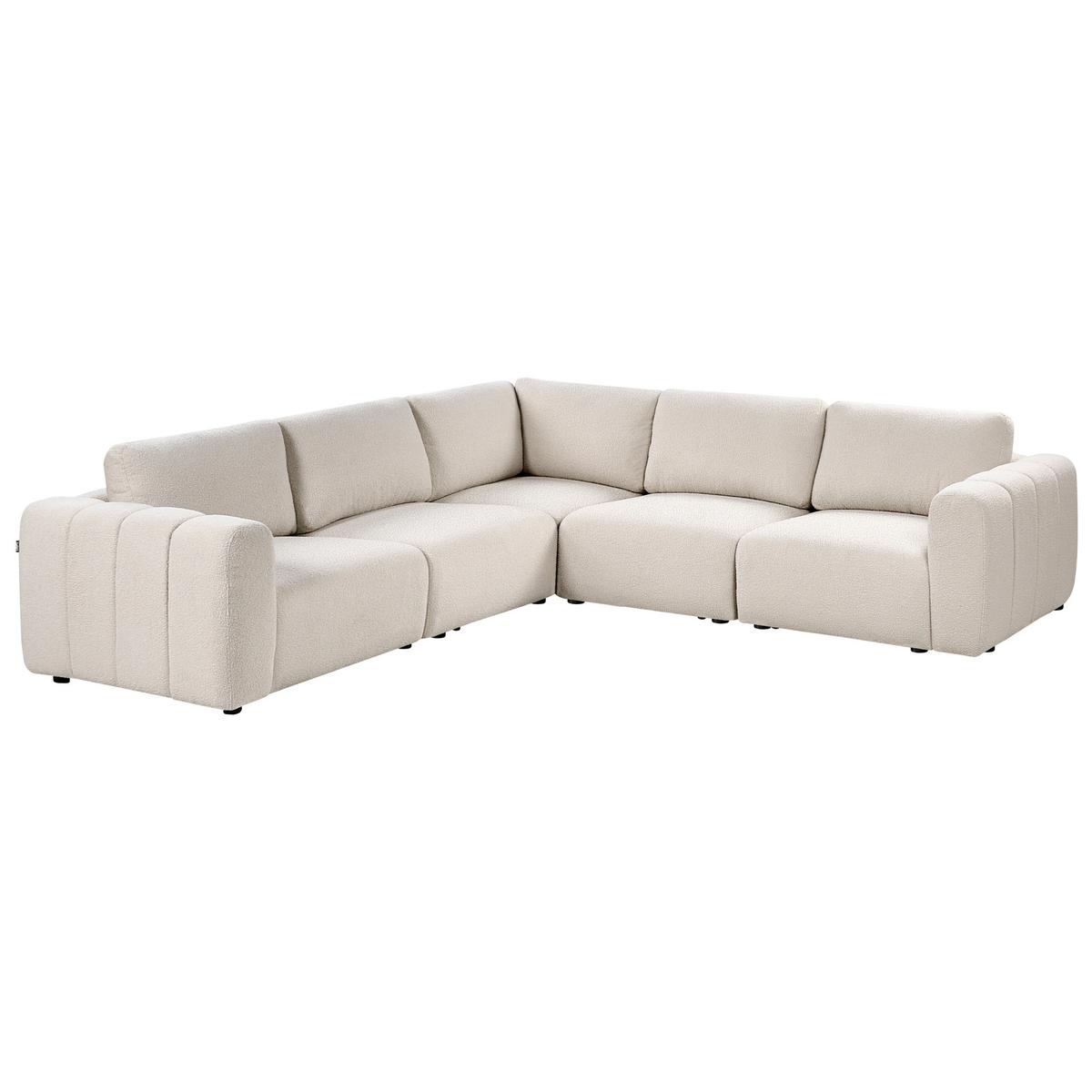 ECKSOFA Modul 5-Sitzer Bouclé Cremeweiß rechtsseitig Kivvik - Creme, Textil (287/100cm) - Beliani
