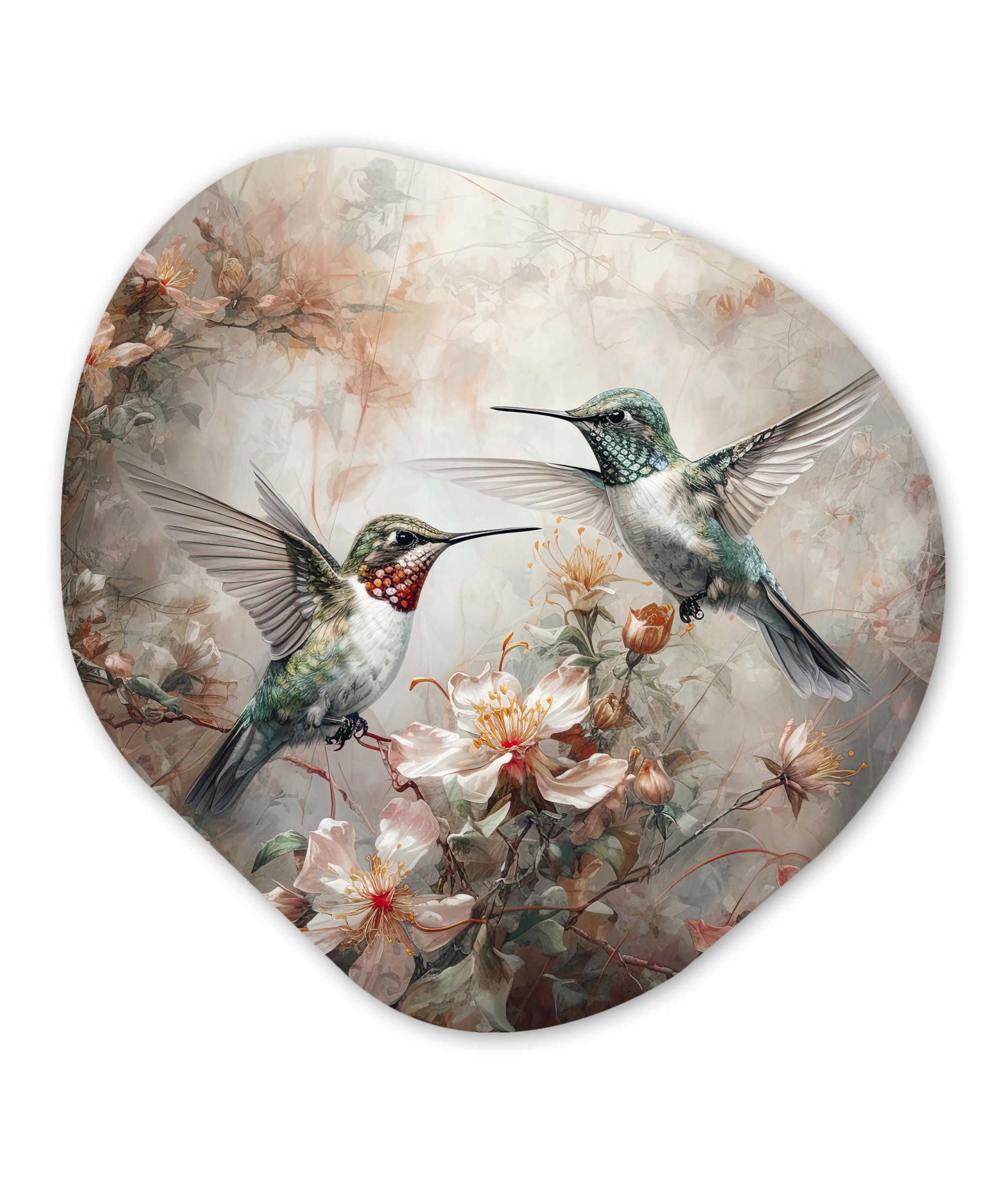 WANDBILD Kolibri - Vögel - Blumen - Pflanzen Wandbild 60x60 cm - Hellgrün, Kunststoff (60/60cm) - MuchoWow