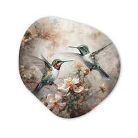 WANDBILD Kolibri - Vögel - Blumen - Pflanzen Wandbild 60x60 cm - Hellgrün, Kunststoff (60/60cm) - MuchoWow