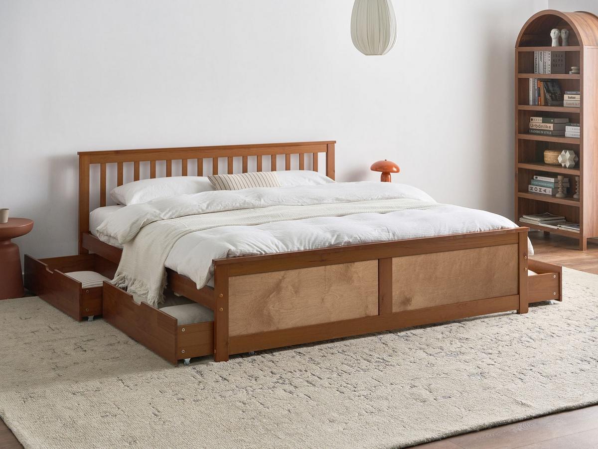 BETT mit 4 Schubladen 180/200 cm Kiefernholz Braun Olendon - Braun, Holz (180/200cm) - Beliani
