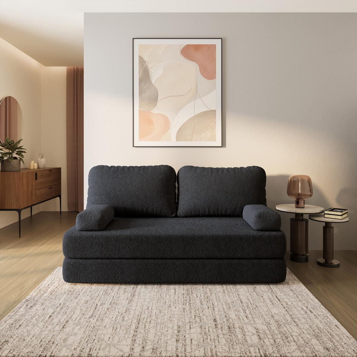 BETTSOFA NIKSI aus Schaumstoff Bucle-Stoff Schwarz Schlaffunktion - Schwarz, Textil (170/86/80cm) - MASSENO