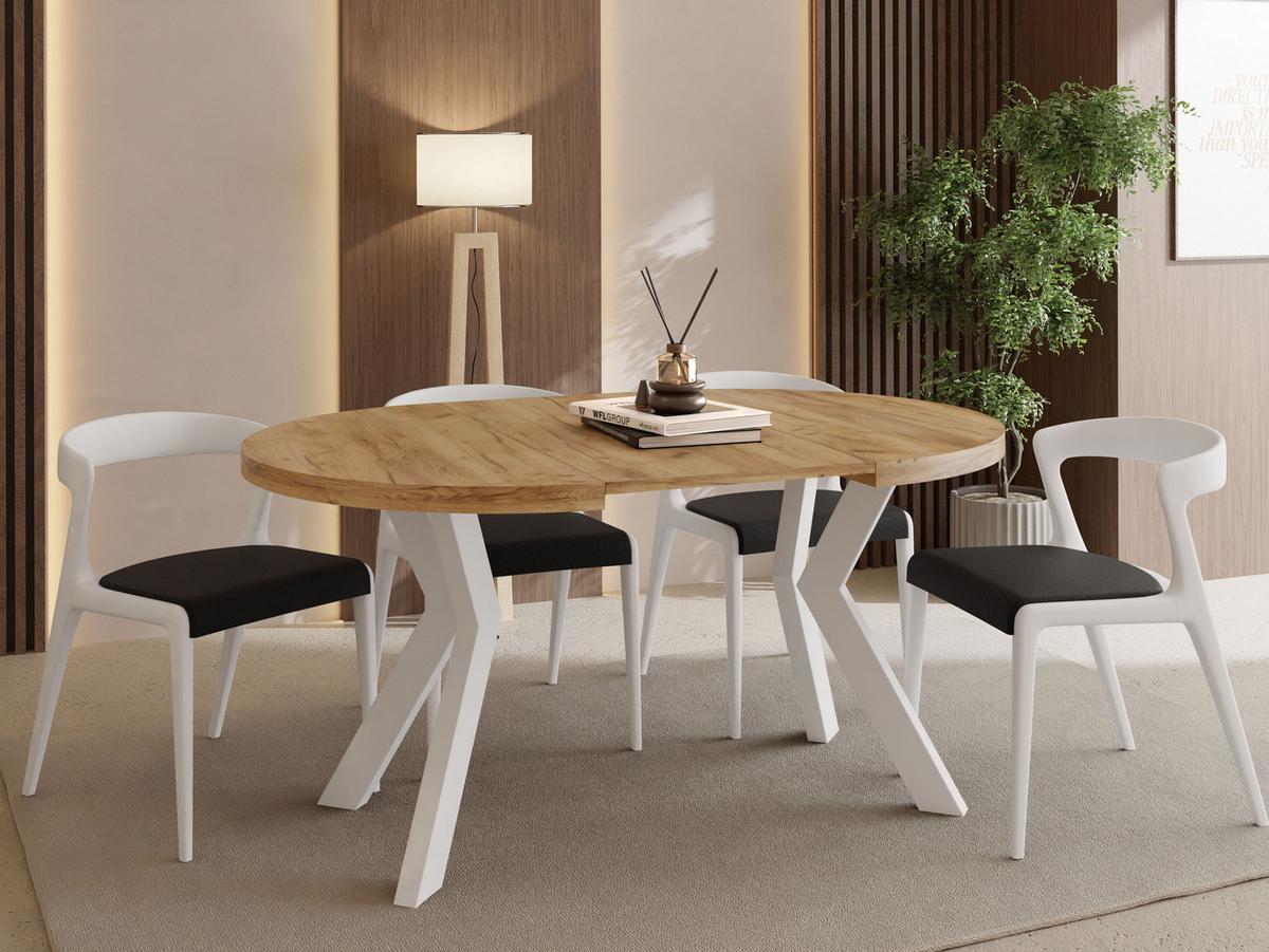 ESSTISCH Savio Weiß rund ausziehbar verlängerbar, Eiche Braun 80-130/80/77 cm - Eiche Wotan/Weiß, Holz/Holzwerkstoff (80/130/77cm) - WFL GROUP