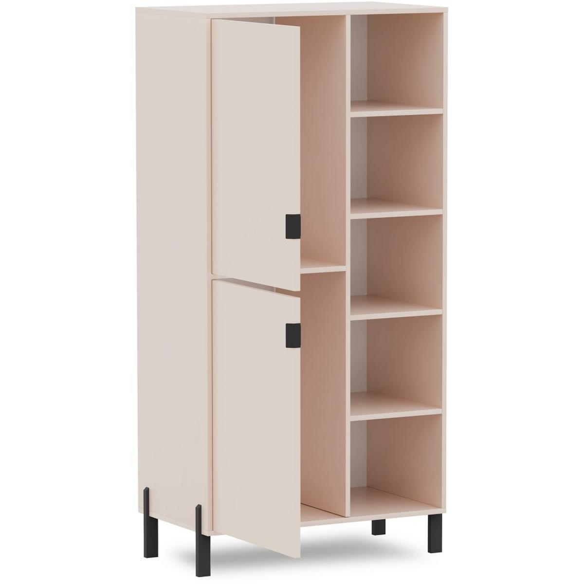 BÜCHERREGAL Cortina mit 2 Türen und 4 offenen Regalen, rechts, Sandbeige - Sandfarben/Schwarz, Holzwerkstoff (80.5/155.5/45cm) - Beautysofa